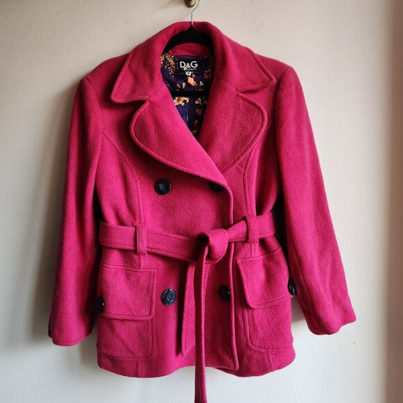 D&G Vibrant Pink Wool Pea Coat - Sz M - Picture 1 of 15